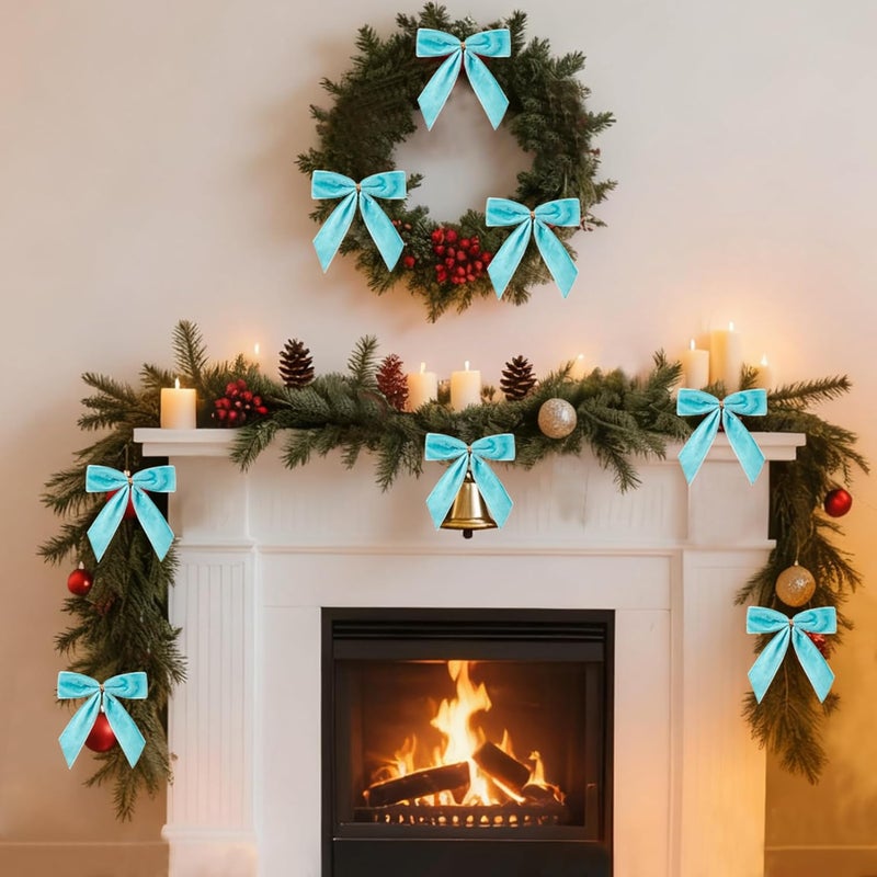 CCILAND Store 24 Pcs Blue Small Velvet Bows for Christmas Tree, 3.54 Inch Mini Christmas Bows for Gift Wrapping, Twist Tie Velvet Bows Xmas Ornaments for Wreath, Crafts, Party, Wedding - Image 5